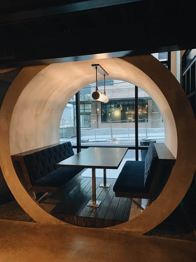 Rounded bench meeting room, office sustainability