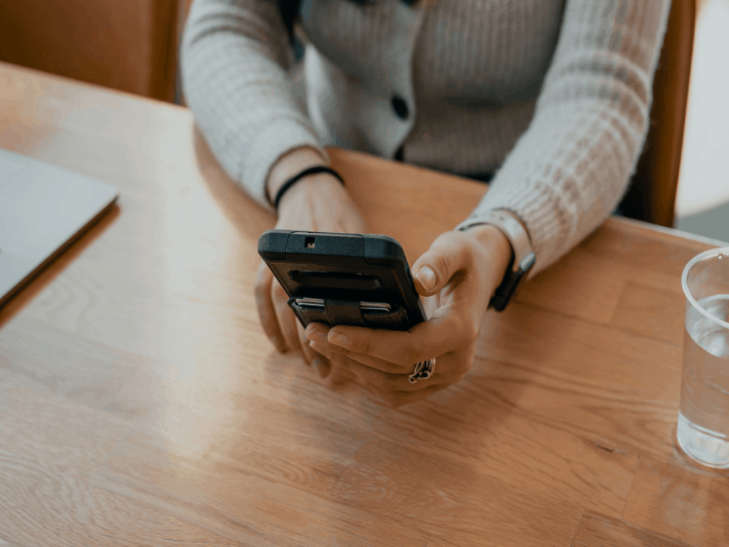 Woman on her phone working property management