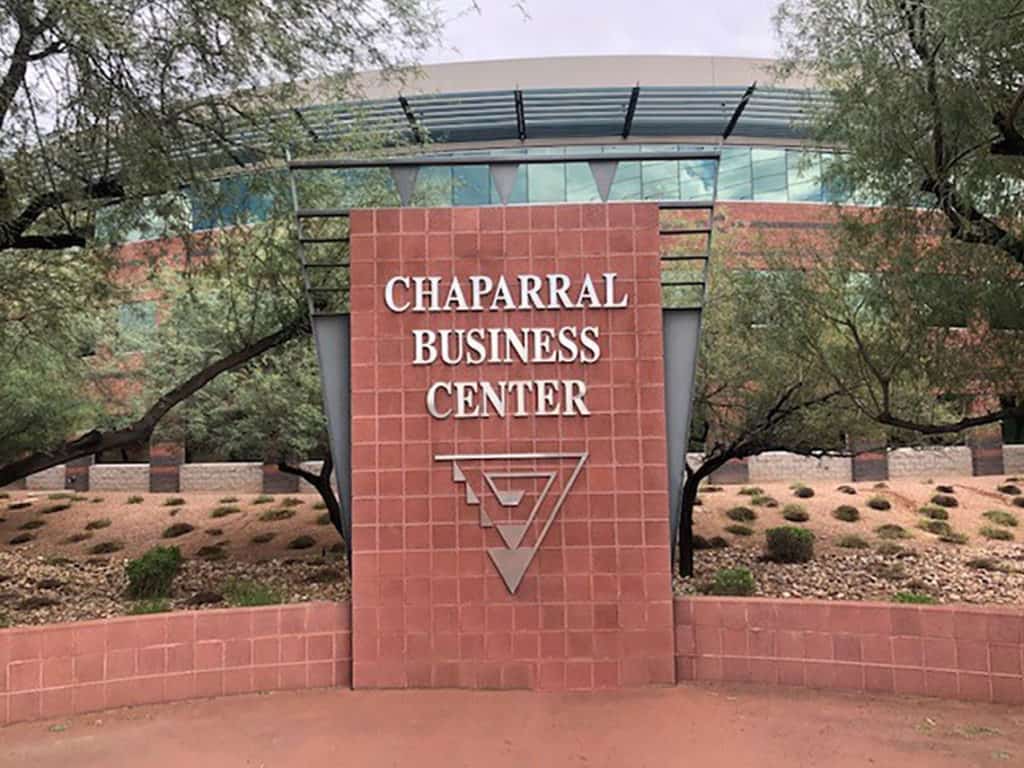 The Chaparral Business Center Sign in front of the complex