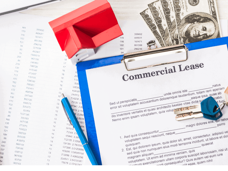 Commercial real estate lease document on desk